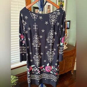 Navy Floral Long Sleeve Dress